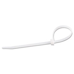 Cable Ties, 8&quot;, 75 lb, White, 100/Pack