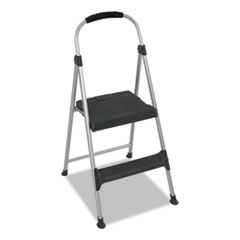 Aluminum Step Stool, 2-Step, 225lb, 18 9/10&quot; Working