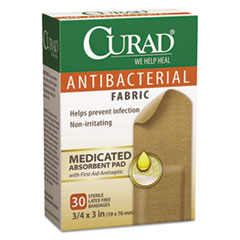 Flex Fabric Antibacterial Bandages, 3/4&quot; x 3&quot;, 30/Box