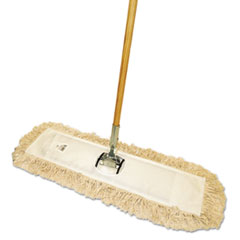Cut-End Dust Mop Kit, 24 x 5, 60&quot; Wood Handle, Natural