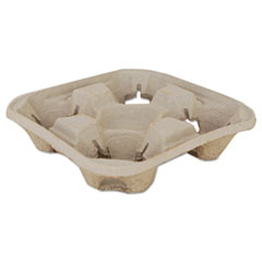 Molded Fiber Drink Carriers, 8-32oz Cups, 4-Cup Tray, 9