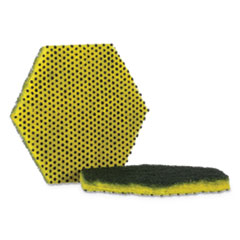 Dual Purpose Scour Pad, 5&quot; x 5&quot;, Green/Yellow, 15/Carton