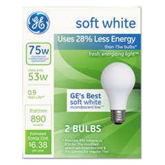 Halogen A-Line Bulb, A19, 75 Watts, 2/Pack